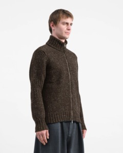 <span class=keywords><strong>Cardigan</strong></span> à col montant en maille épaisse côtelée <span class=keywords><strong>marron</strong></span> <span class=keywords><strong>foncé</strong></span> pour homme, fermeture éclair intégrale - Product Image 2