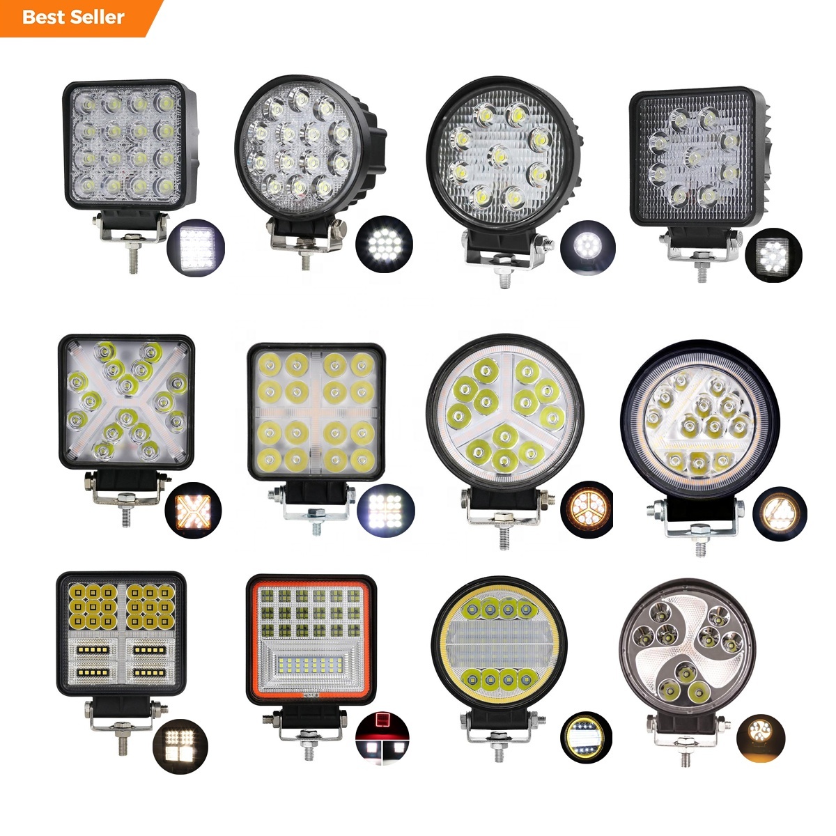Truck Heavy Duty Industrial Round Square 4" 5" 48w Car Led Work Head Light for Off-road 4x4 Tractor Vehicle