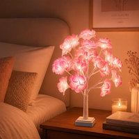 Lampe en forme de cerisier, lampe de nuit en kapok, lampe d'ambiance romantique pour la chambre à coucher, lampe décorative créative, cadeau de vacances, 18 LED, lumière chaude