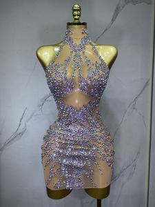 <span class=keywords><strong>Robe</strong></span> moulante transparente en maille avec strass scintillants et taille empire, sexy, pour soirée, bal, célébration d'anniversaire, spectacle de chanteuse ou de danseuse - Product Image 1