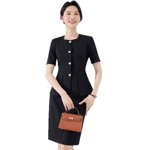 Women's Two Piece Suit Set Short Sleeve Elegant Business Commute Spring Worsted Fabric LX6629 - Product Image 5