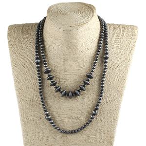 Mooie vintage dames sieraden acetaatvormige kralen choker kettingen 6mm grijze tekening Navajo parel ketting - Product Image 1