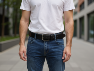 Cintura in Pelle da Uomo con Fibbia in Lega da 4,0 Cm, Stile Casual, Tinta Unita - Product Image 2