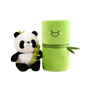 Bambu tüp çiçek panda yastık peluş oyuncaklar bambu uyku bebek bambu panda peluş yastık tutun