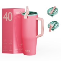 Gobelet isotherme OEM en acier inoxydable de 40 oz avec poignée et paille rabattable en Tritan |   Mug de voyage anti-fuite, compatible avec les porte-gobelets, sans BPA