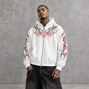 Felpa con Cappuccio e Zip Personalizzata con Stampa Grafica a Ragnatela, <span class=keywords><strong>Abbigliamento</strong></span> Uomo, Felpe Streetwear con Polsini a Costine, OEM ODM Vendita all'Ingrosso - Product Image 4
