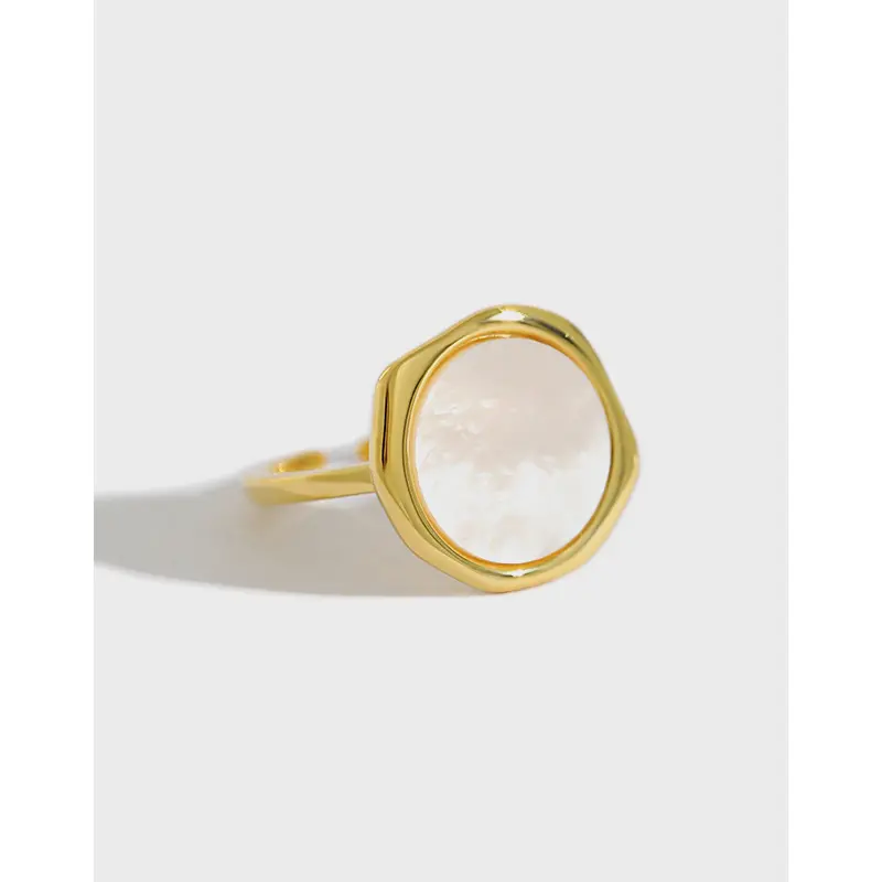 Sterling silver Gold plated Flat Female Ins Trendy Big Woman Shell Ring