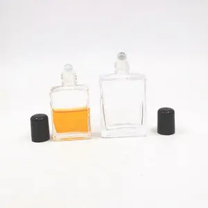 30ml 50ml 100ml square rectangular essential oil glass roll on bottle cosmetic packing perfume bottle with roller ball