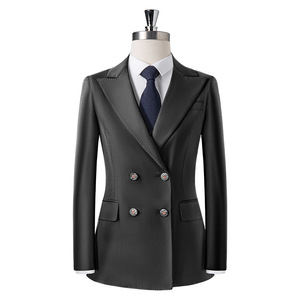 Women's Double Breasted Suit Jacket Black <b>Wool</b> Blend Anti Wrinkle Business Formal Wear For Office Commute - Product Image 5