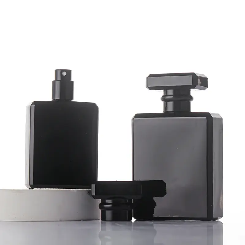 glass bottles 50ml 80ml 100ml square Black matte unique shaped glass perfume bottles Fragrance glass spray bottle with Cap