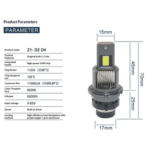 Ampoule D2SLED D2CD2R D4CD4R en ligne, phares LED <span class=keywords><strong>de</strong></span> <span class=keywords><strong>voiture</strong></span> D4S, installation sans perte pour véhicule d'origine - Product Image 2