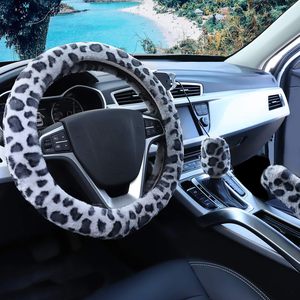 Couverture de <span class=keywords><strong>volant</strong></span> pour femmes filles coupe universelle fourrure léopard chaud couverture de roue de voiture et couverture de frein à main et ensemble de couverture de changement de vitesse - Product Image 6