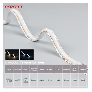 LED SCOB flexible DC24V sans points, 10 mm, 320 LED/m, CCT double blanc 2700K-6500K, extrudé durable, non étanche IP20 - Product Image 2