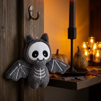 Porte-clés peluche chauve-souris Halloween, breloque de sac visage squelette, pendentif suspendu en peluche douce