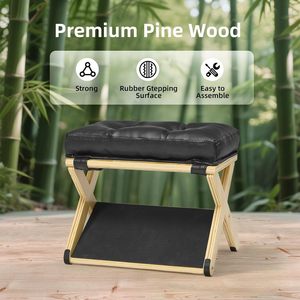 Cross-border wooden office footstool, <b>solid</b> <b>wood</b> office <b>desk</b> with two-tier footrest, office <b>desk</b> footrest - Product Image 1