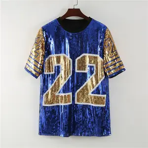 China Factory Custom Sequin Jersey new arrival 22 spring clothing 2024 street fashion sequin short sleeve top shirt sequin dress