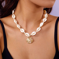 Collier pendentif en perles et coquillages dorés, fait main, style simple, tendance été, tressé à la main, pour femme