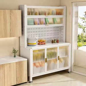 Aparador de Cocina Moderno Independiente de Acero Negro de Henan Sunjoy con Organizador de Panel Perforado y Puertas de Vidrio para Comedor - Product Image 4