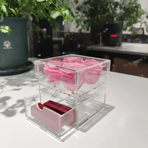 Прозрачная акриловая Подарочная Роза, декоративная коробка из перспекса, цветок, Подарочная коробка для ювелирных изделий
