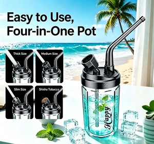 Zabo Four-in-One <b>Water</b> Pipe Stainless Steel <b>Filter</b> Drink <b>Bottle</b> With Straw Modern Design Black Nickel Plated Circular Shape - Product Image 1