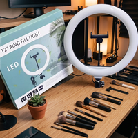 Ring Light Plastik 12 Inch dengan Holder Ponsel, Kit Pencipta Konten Video Profesional, Peralatan Pemotretan Studio LED untuk Siaran Langsung