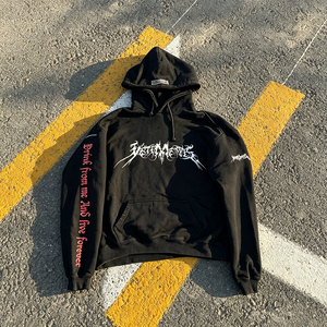 Felpa con Cappuccio Nera da <span class=keywords><strong>Uomo</strong></span> con Stampa Pentagramma Gotico, Oversize, Streetwear Scurio, Grafica Fronte-Retro sulle Maniche, <span class=keywords><strong>Abbigliamento</strong></span> Maschile - Product Image 2