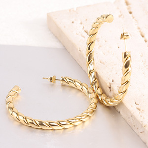 Hoop <b>Earrings</b> 5mm Twisted C Shape Gold Stainless Steel <b>Stud</b> Fashionable Unique Versatile - Product Image 2