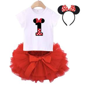 Set di abbigliamento per neonate Baby girls Happy Birthday a maniche corte compleanno tutù rosa abiti vestiti per bambine MBGO-006 - Product Image 1