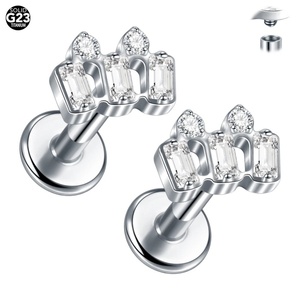 Gaby Implant Grade G23 Titanium Cartilage <b>Stud</b> 16G Internally Threaded Zircon Flower Ear <b>Helix</b> Tragus Conch Labret Earrings - Product Image 4