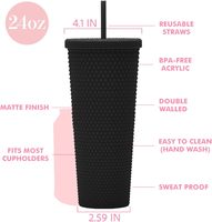 Gobelet de voyage ZB en plastique mat texturé de 750 ml (25 oz) avec couvercle et paille, double paroi, sans BPA, pour boissons glacées – Vente en gros