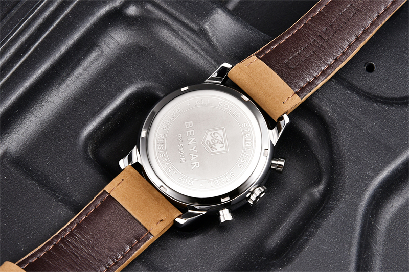 New BENYAR Top Brand Leather Men Quartz Wristwatches Waterproof Chronograph Men Sports Watch for Men Reloj hombre