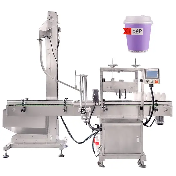 YIMU PM50 Full Automatic Cup Bucket Jar Can Bottle Plastic Glass Capping Machine with Lid Feeding Device Cap Press machine