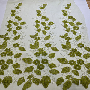 قماش شبكي بتصميم عصري مع تطريز ثلاثي الأبعاد مخصص وترتر وخرز مناسب للحفلات - Product Image 5