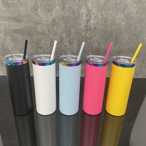 Gobelet droit et fin de 20 oz multicolores arc-en-ciel avec couvercle coulissant et paille pour gravure laser - Product Image 2