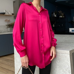 Camisa de Manga Larga para Mujer, Blusa de Satén Brillante con Solapa, Ropa de Moda - Product Image 5