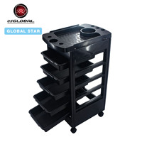 Carrito de Almacenamiento Móvil para Herramientas de Peluquería, Negro, con Múltiples Bandejas Extraíbles y Ranuras Superiores para Vasos