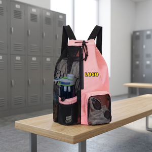 Sac à dos de sport rose en maille avec poche pour bouteille d'eau, fermeture éclair, sac étanche pour la piscine et l'entraînement - Product Image 4