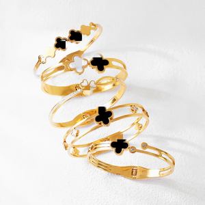 SZ074 Galvanizzazione oro nero quadrifoglio bracciale da donna di alta qualità Non sbiadita gioielli in acciaio inossidabile - Product Image 1