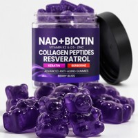 Gummies véganes NAD+ Biotine 10000mcg testées en laboratoire, certifiées GMP, avec Kératine, Collagène, Peptides, Resvératrol, K2, D3, Zinc, Berry Bliss pour la Peau
