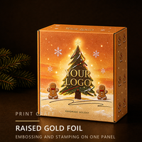 Boîte cadeau de Noël personnalisée en papier or chaud avec arbre étoilé lumineux et hommes en pain d'épices pour offrir en cadeau de Noël