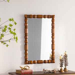Miroir mural vintage en bois sculpté avec cadre en colonne décoratif pour salon, entrée, décoration rétro - Product Image 5