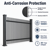 Lichtgewicht, sterke aluminium schuttingpanelen, zwart gepoedercoat, buiten, privacy, tuin, zwembad, beveiliging, OEM, op maat gemaakt