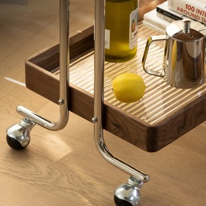 Table d'appoint en bois avec roulettes, table basse en bois de cerisier, chariot mobile, meubles de salon - Product Image 4