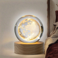 Lampe de Table LED 3D en Cristal Gravé au Laser avec Système Solaire, Veilleuse Moderne pour Chambre à Coucher, Cadeau de Festival, Vente en Gros