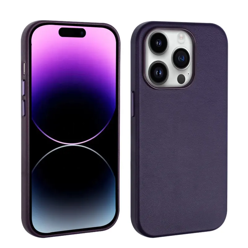 Étui violet en cuir pour iPhone 13 Pro Max, étui en cuir PU avec trou de chargement sans fil avec Logo et magnétique