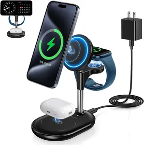 Manufacturer Design Patent 3-in-1 Wireless Charging Station Dock 360 Degree Rotation Adjustable Angle for apple magnet Charger