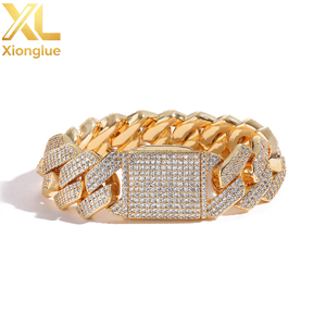 Men's Hip Hop Jewelry 25mm Wide Thick Heavy Bling CZ Iced Out 3 Rows Zircon Rhombus Prong Cuban Link Bracelet - Product Image 1