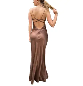 Custom 2023 Ruching Cups Crisscross Tie Backless Smoothly Stylish Dinner Dates for Ladies Amber Square-neck Silk Maxi Dress