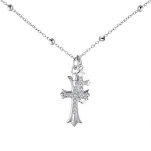 Dylam Luxurious Fine Jewelry Sterling Silver Rhodium 18K Gold Plating Religious 5A Zirconia Double <b>Cross</b> Pendant Necklace - Product Image 1