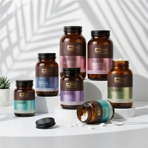 Bouteilles en verre givré de luxe personnalisées pour capsules de pilules, emballages de vitamines, flacons vides pour compléments alimentaires, bouteilles en verre ambré - Product Image 1